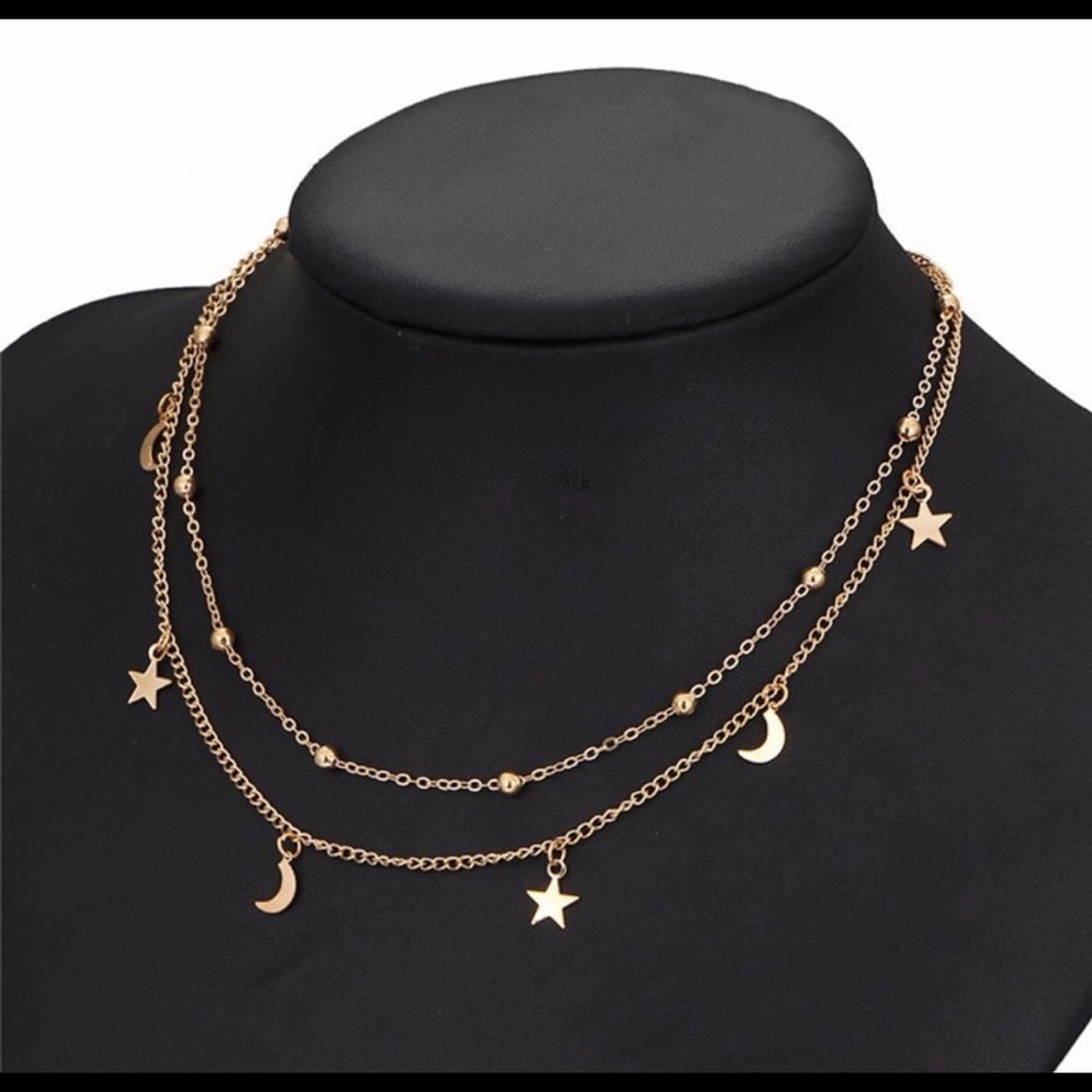 Stars and Moon Double Layer Necklace